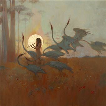Image d'une personne avec des hérons