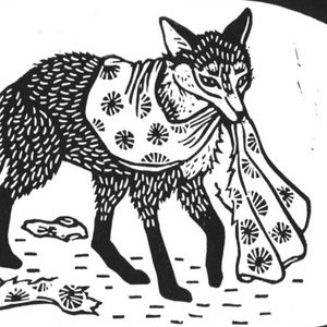 Illustration d'un renard qui mord une robe