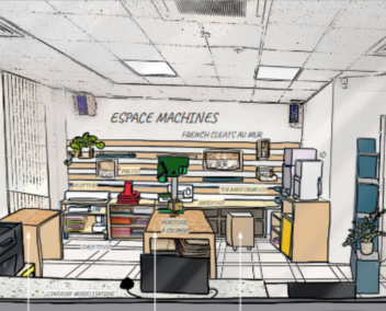 Dessin du futur atelier avec les machines prévues